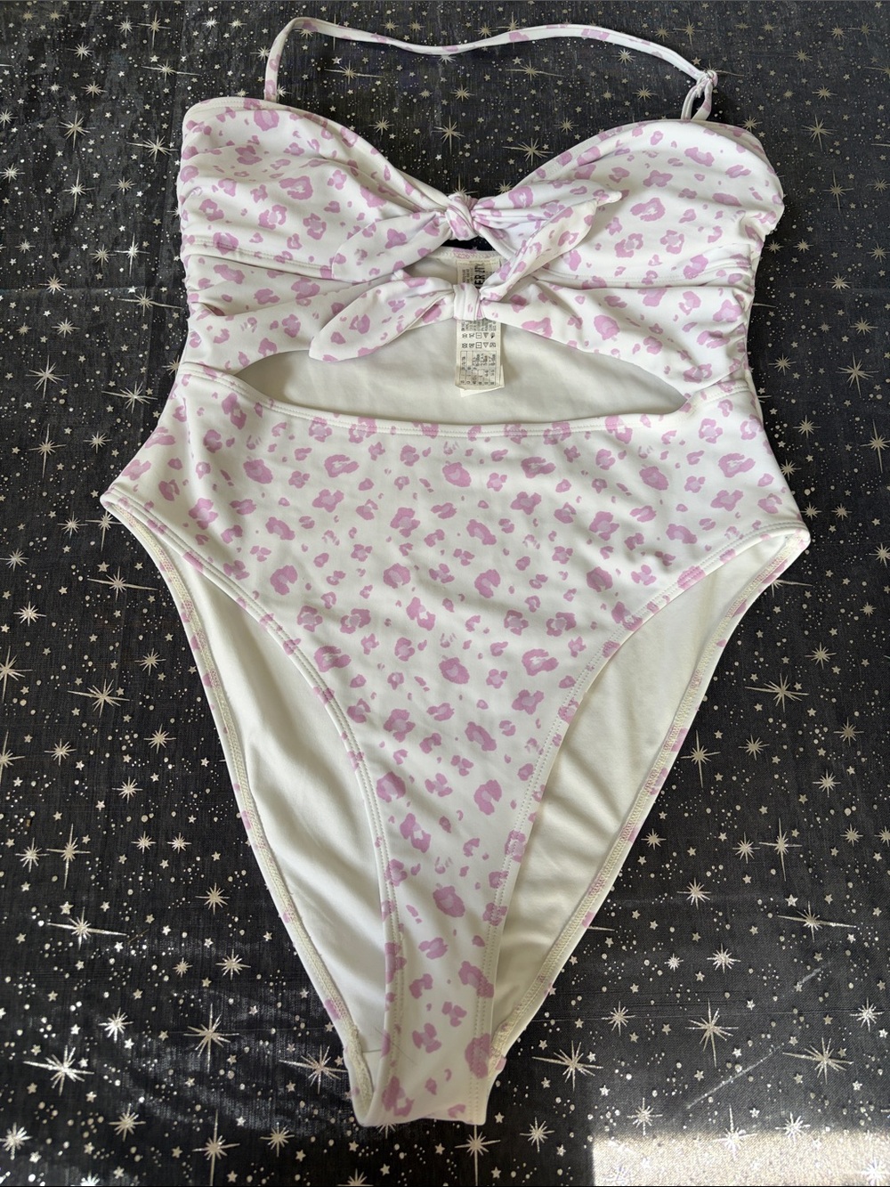 Forever 21 White One-Piece Swimsuit with Light Pink Leopard Print